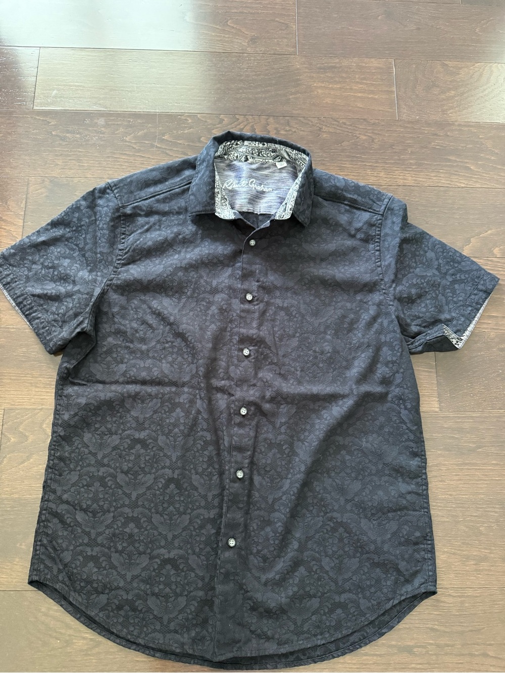 Robert Graham Classic Fit Black Floral Short Sleeve Button Down Shirt L